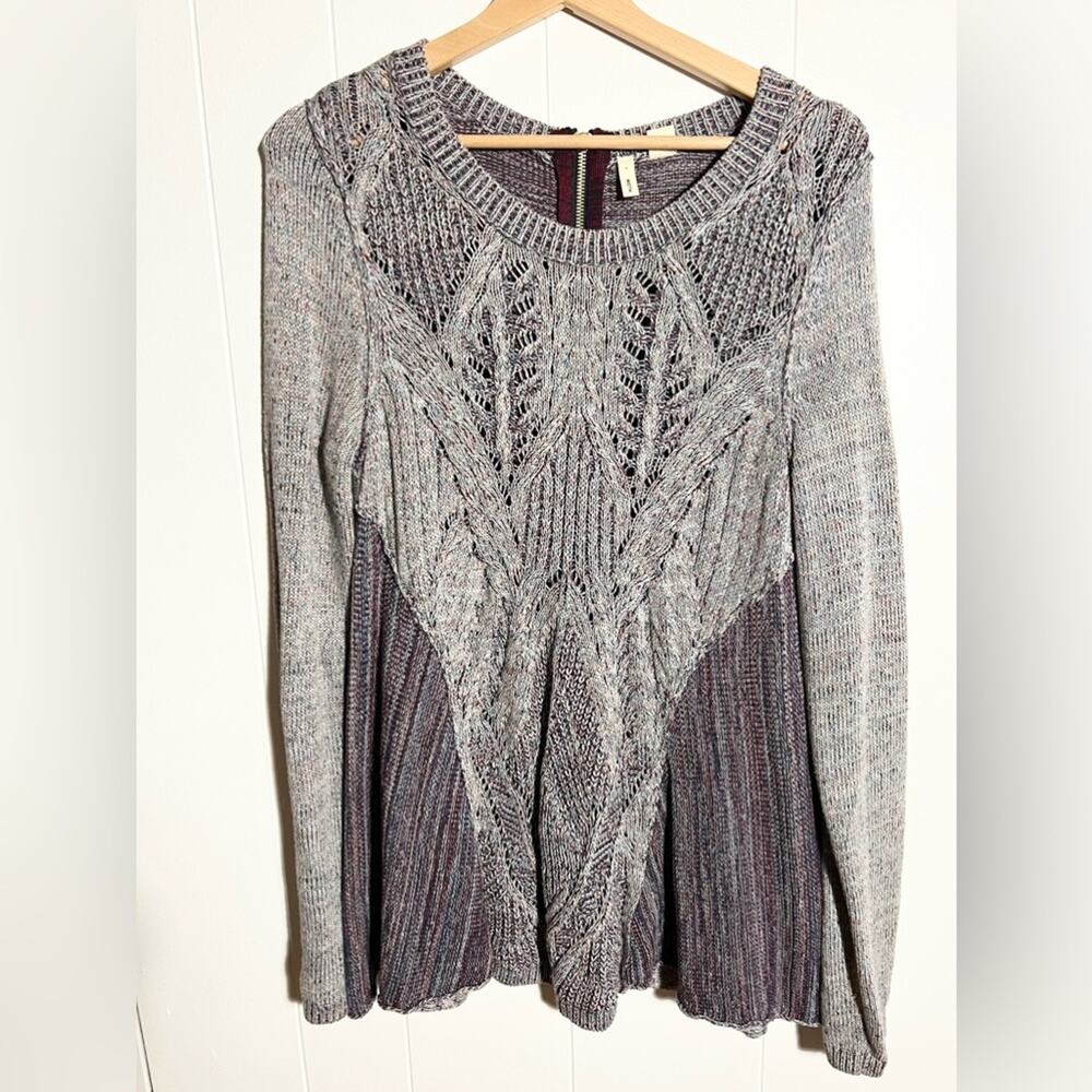 Anthropologie Moth anita tunic sweater in purple long sleeve crochet texture - Picture 2 of 6